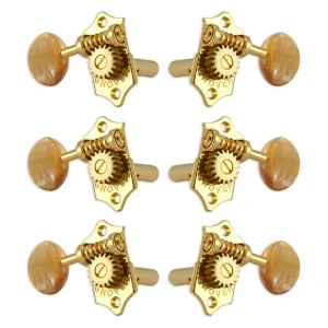 Grover H97-18GAA Original Sta-Tite Machine Head with Acrylic Amber Button and 18:1 Gear Ratio, Horizontal - Guitar Machine Heads, 3 + 3 - Gold Kostenloser Versand