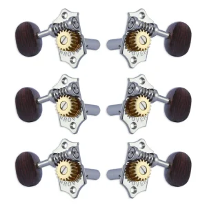 Begrenztes Angebot Grover H97-18CAR Original Sta-Tite Machine Head with Rosewood Button and 18:1 Gear Ratio, Horizontal - Guitar Machine Heads, 3 + 3 - Chrome