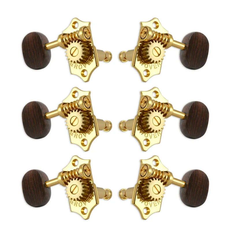 Grover V97-18GAR Original Sta-Tite Machine Head with Rosewood Button and 18:1 Gear Ratio, Vertical - Guitar Machine Heads, 3 + 3 - Gold Expressversand