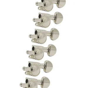 Kostenfreie Lieferung Grover 205-18N6 Mid-Size Rotomatics with Round Button - Guitar Machine Heads, 6-in-Line, Bass Side (Left) - Nickel