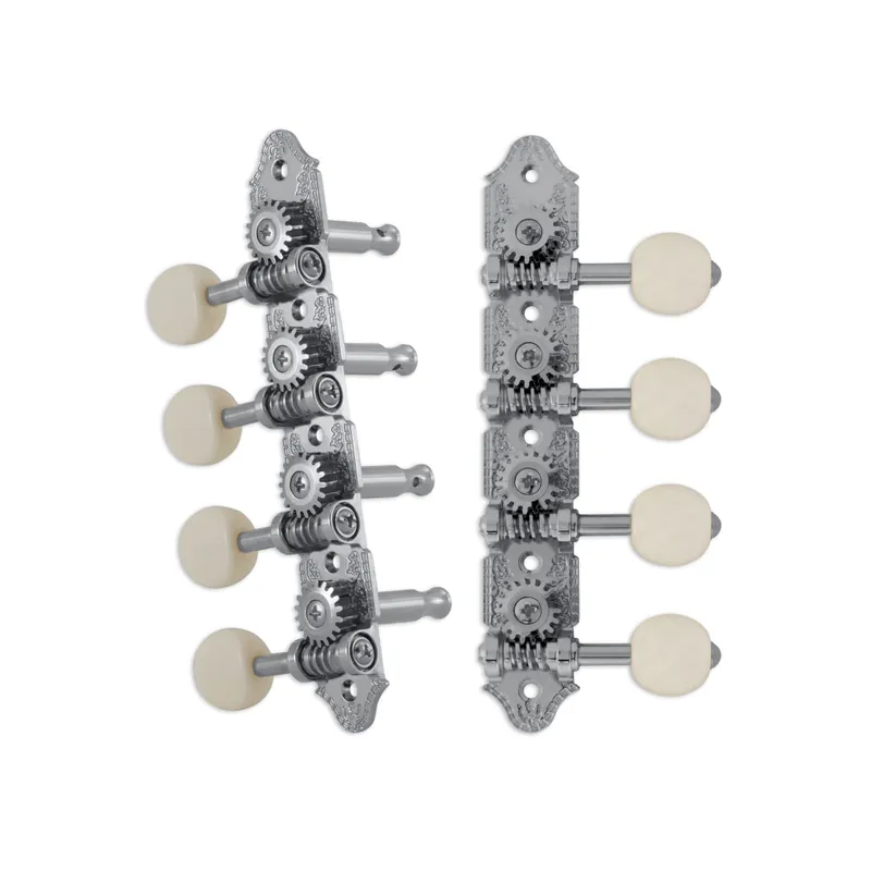 Grover 409VCW Professional Mandolin Vintage "A"-Style Machine Heads with White Button - Standard, 4 + 4 - Chrome Rabatt