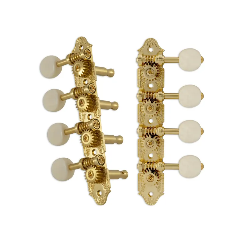 Neue Ware Grover 409GW Professional Mandolin Standard "A"-Style Machine Heads with White Button - Standard, 4 + 4 - Gold