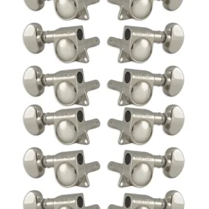 Grover 406N12 Mini Locking Rotomatics with Round Button - Guitar Machine Heads, 6 + 6 - Nickel Versand Am Gleichen Tag