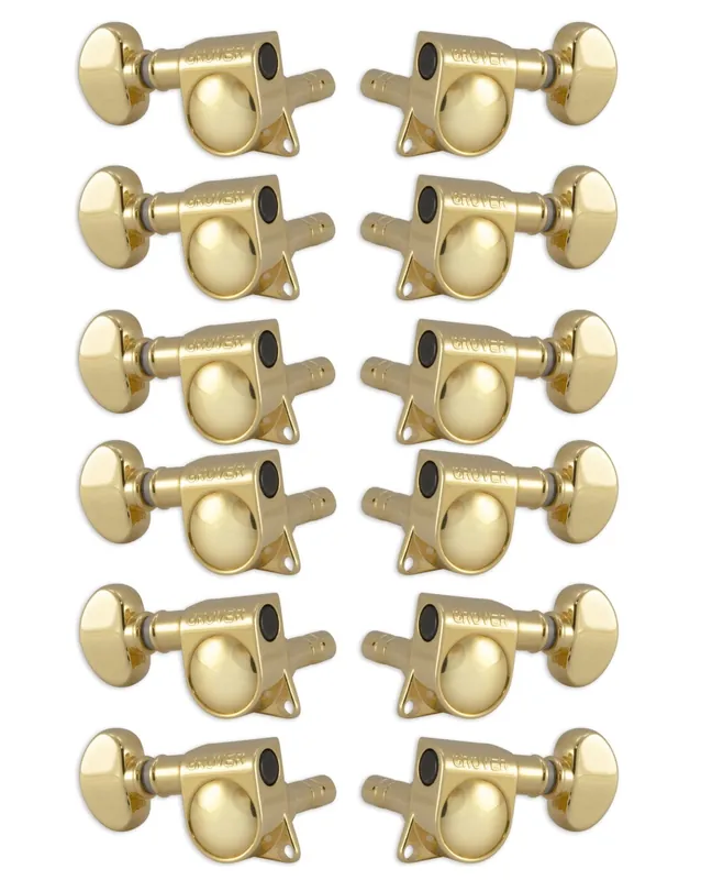 Grover 406G12 Mini Locking Rotomatics with Round Button - Guitar Machine Heads, 6 + 6 - Gold Direktkauf
