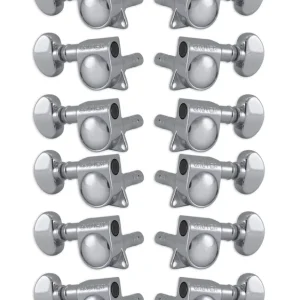 Top-Seller Grover 406C12 Mini Locking Rotomatics with Round Button - Guitar Machine Heads, 6 + 6 - Chrome
