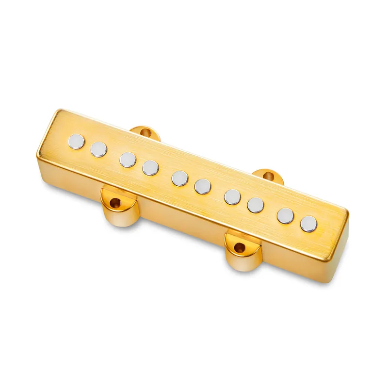 MEC Passive J-Style Bass Pickup, Metal Cover, Open Pole Pieces, 5-String, Bridge - Brushed Gold Gratis Versand