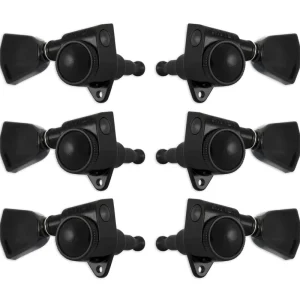 Grover 502BCK Roto-Grip Locking Rotomatics with Crown Button - Guitar Machine Heads, 3 + 3 - Black Chrome Neu