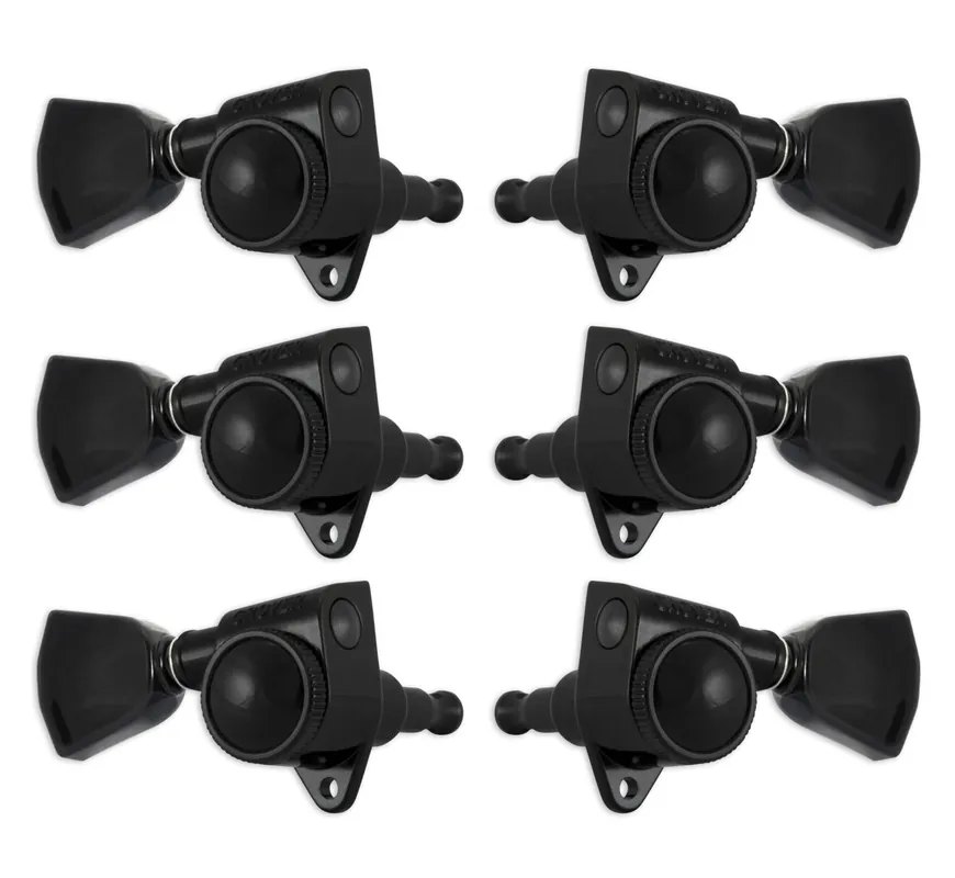 Grover 502BCK Roto-Grip Locking Rotomatics with Crown Button - Guitar Machine Heads, 3 + 3 - Black Chrome Neu