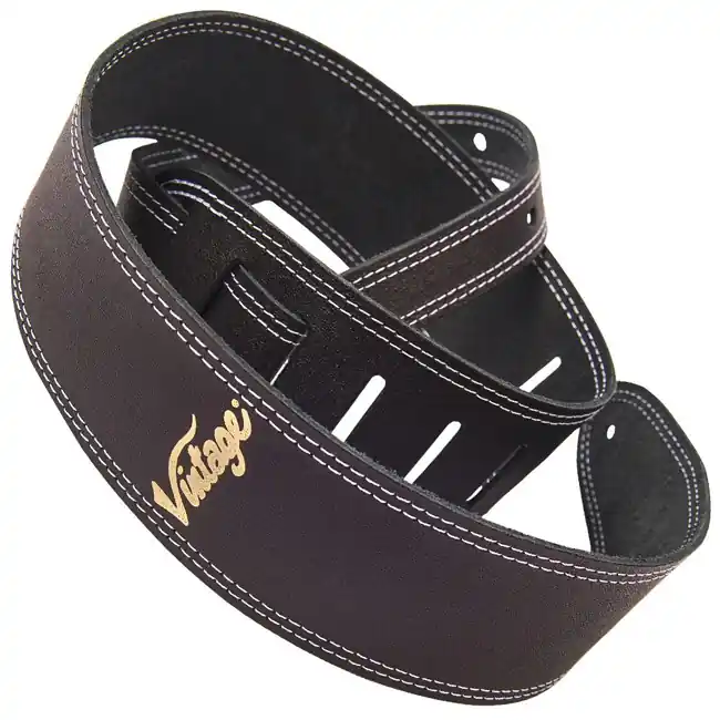 Sonderangebot Vintage VLS01BK Gitarrengurt, Leder, Black