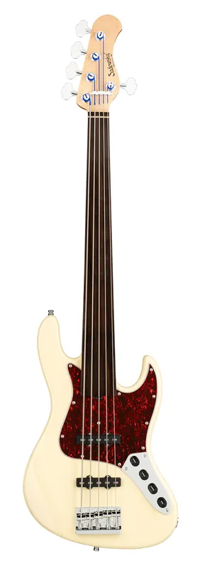 Sale Sadowsky MetroLine 21-Fret Vintage J/J Bass, Red Alder Body, Tigerstripe Ebony Fingerboard, 5-String, Fretless - Solid Olympic White High Polish