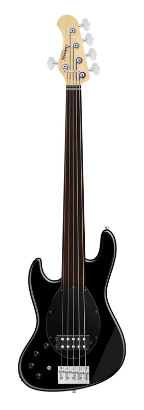 Echt Sadowsky MetroLine 21-Fret Vintage M Bass, Red Alder Body, Tigerstripe Ebony Fingerboard, 5-String, Fretless, Lefthand - Solid Black High Polish