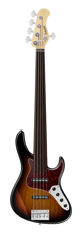 Sadowsky MetroLine 24-Fret Vintage J/J Bass, Swamp Ash Body, Tigerstripe Ebony Fingerboard, 5-String, Fretless - '59 Burst Transparent High Polish Gratis Versand
