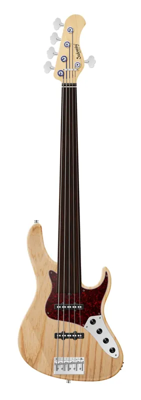 Sadowsky MetroLine 24-Fret Vintage J/J Bass, Swamp Ash Body, Tigerstripe Ebony Fingerboard, 5-String, Fretless - Natural Transparent Satin Kostenloser Versand