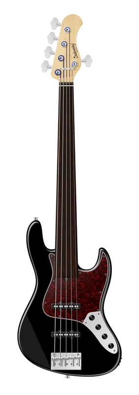 Echt Sadowsky MetroLine 22-Fret Will Lee Artist Line Bass, Red Alder Body, Tigerstripe Ebony Fingerboard, 5-String, Fretless - Solid Black High Polish