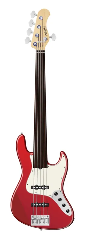 Neue Ware Sadowsky MetroLine 21-Fret Vintage J/J Bass, Red Alder Body, Tigerstripe Ebony Fingerboard, 5-String, Fretless - Solid Candy Apple Red Metallic High Polish
